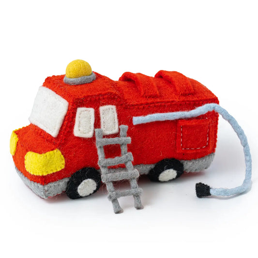 felt fire truck toy with a ladder and hose 