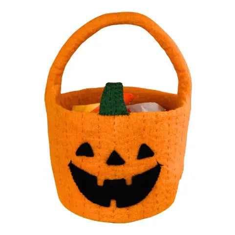 Hand-felted Halloween Jack-o-Lantern candy bucket for Trick-or-treating