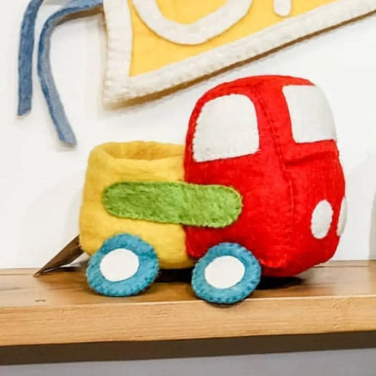 Colorful handmade felt toy pickup truck for babies and toddlers