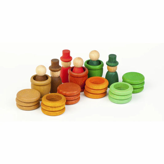Grapat Set of seasonal autumn colored wooden peg doll nins, rings and cups 