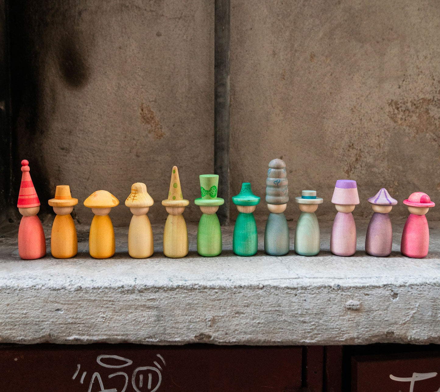 grapat fancy nins colorful wooden peg dolls with hats
