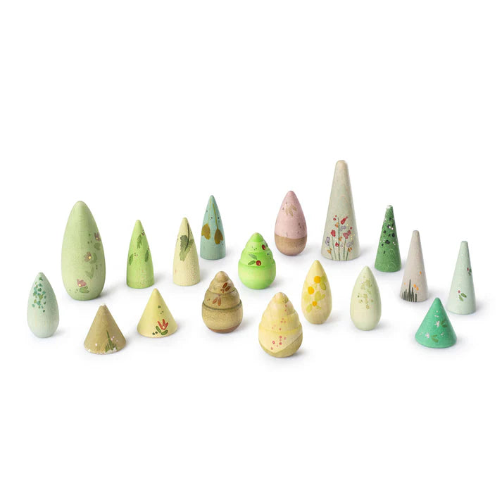 grapat wooden forest trees, hand painted, loose parts play set