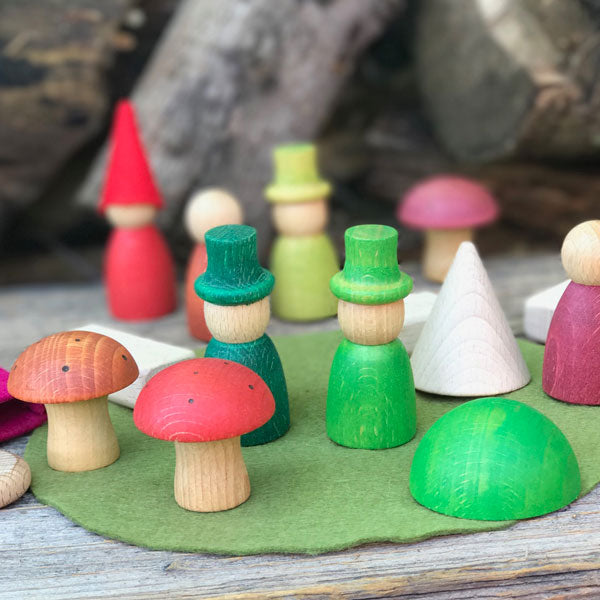 grapat wooden nins of the woods playset on green felt forest circle