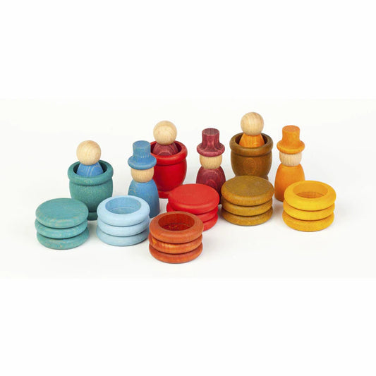 grapat aguamarina summer wooden loose parts toys, nins, cups, coins, and rings