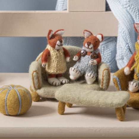 gry and sif felt dollhouse toys foxes, coffee table and sofa