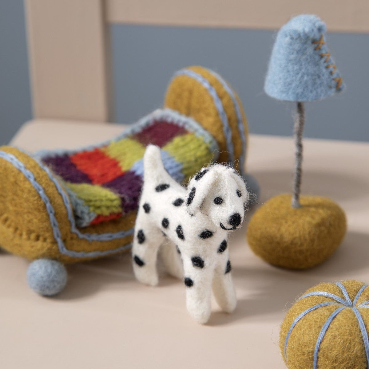 gry & sif felt miniature dalmatian dog and dollhouse furniture toys