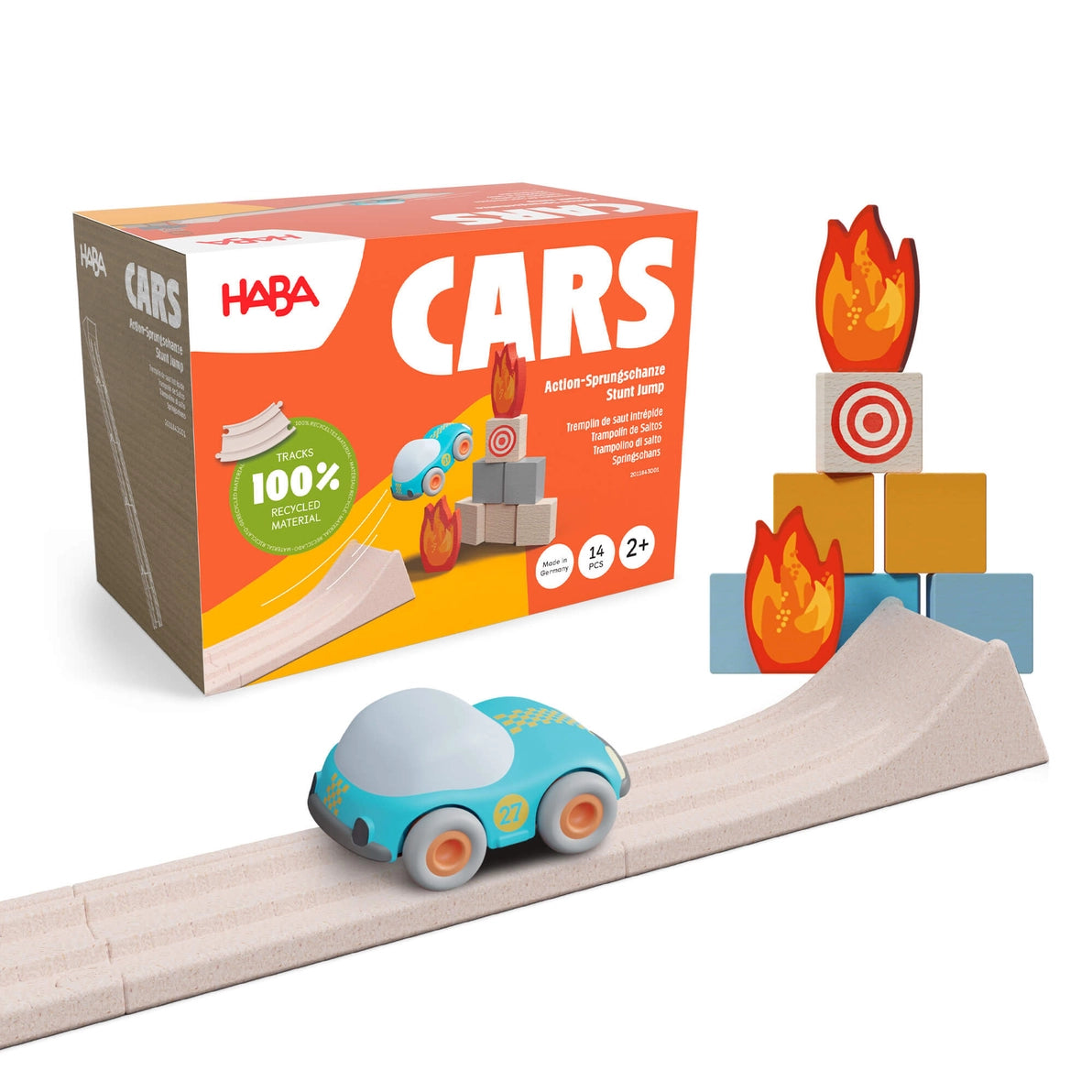 Haba cars stunt jump wooden track and blocks
