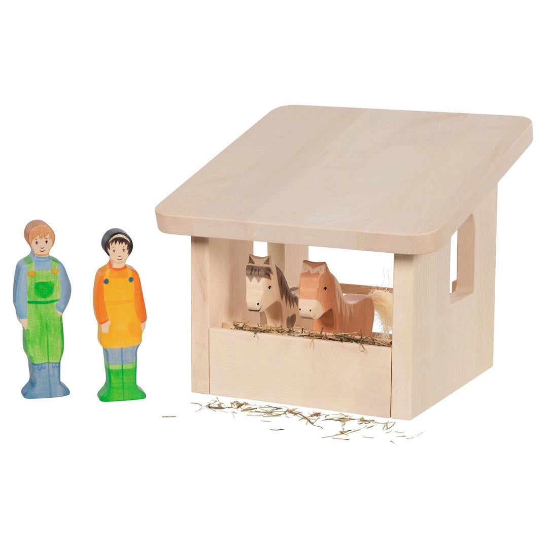 Holztiger natural wooden animal stable toy with horses and farmers