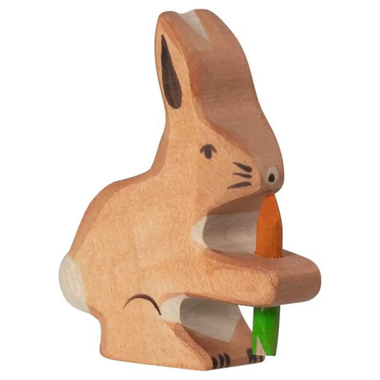Holztiger Wooden rabbit toy figure holding a carrot