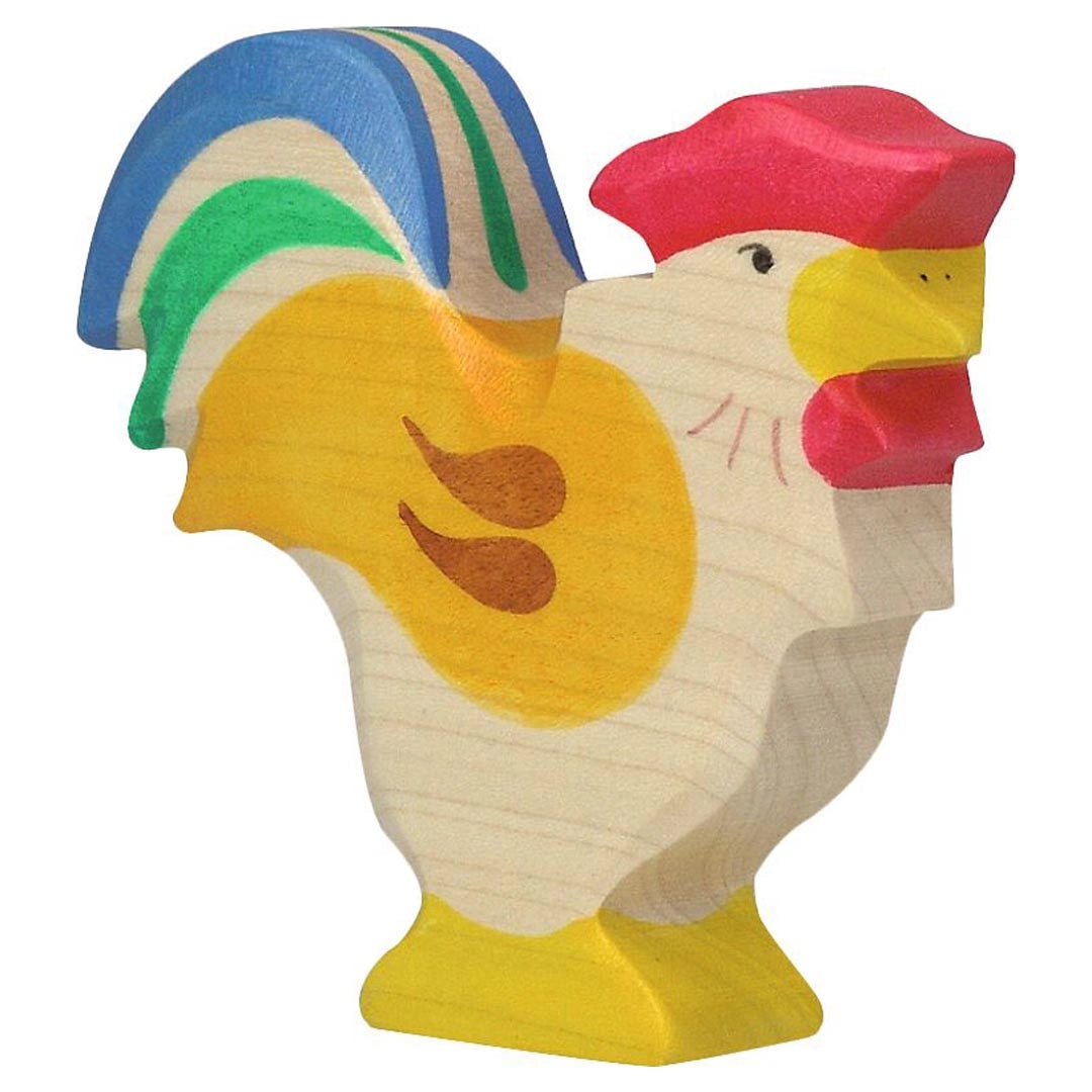 Holztiger hand-carved wooden colorful rooster toy figure