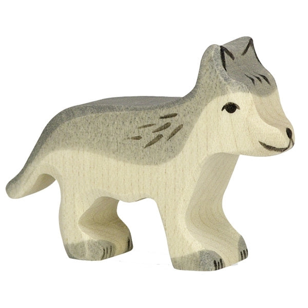 Holztiger Wooden small wolf gray pup toy figure
