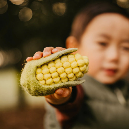 eco-friendly felted play food vegetable corn