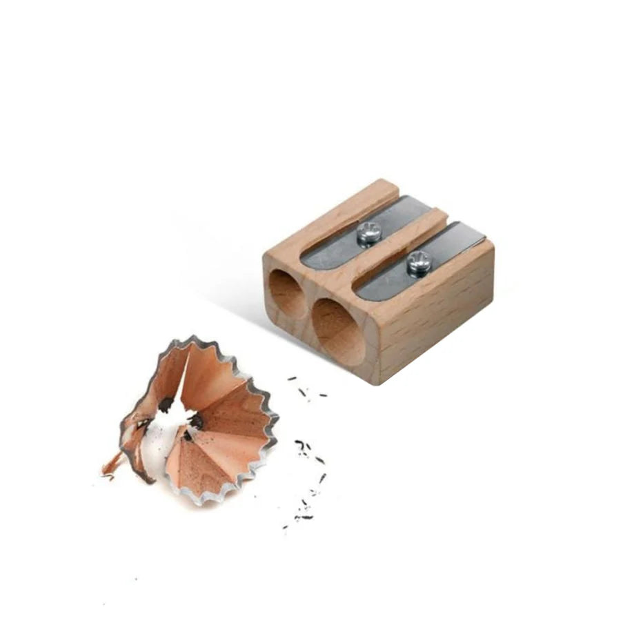 Lyra Wooden dual pencil sharpener with pencil shavings
