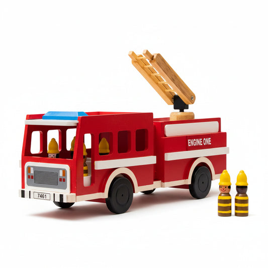 Wooden Firetruck and Firefighters Play Set