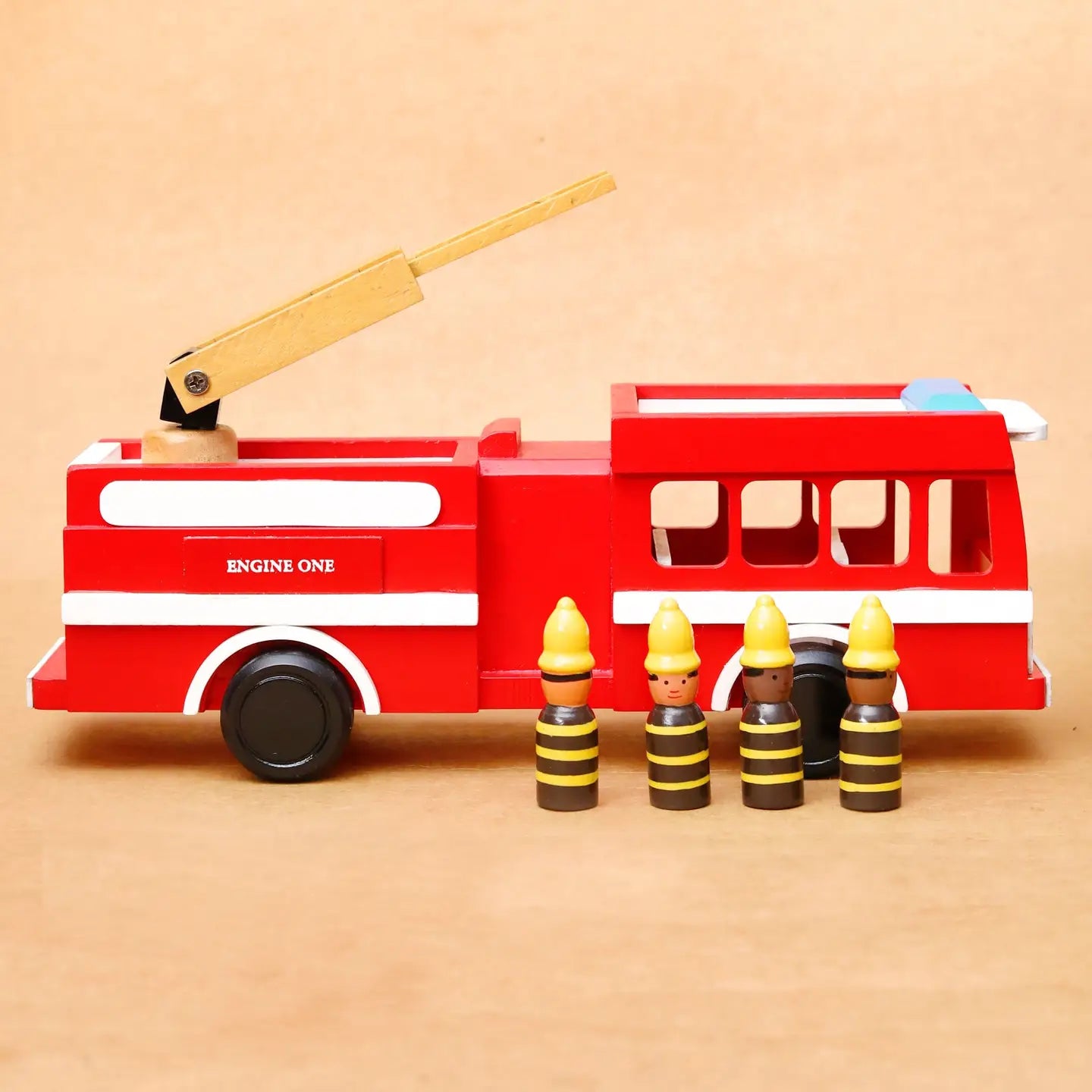 Wooden Firetruck and Firefighters Play Set