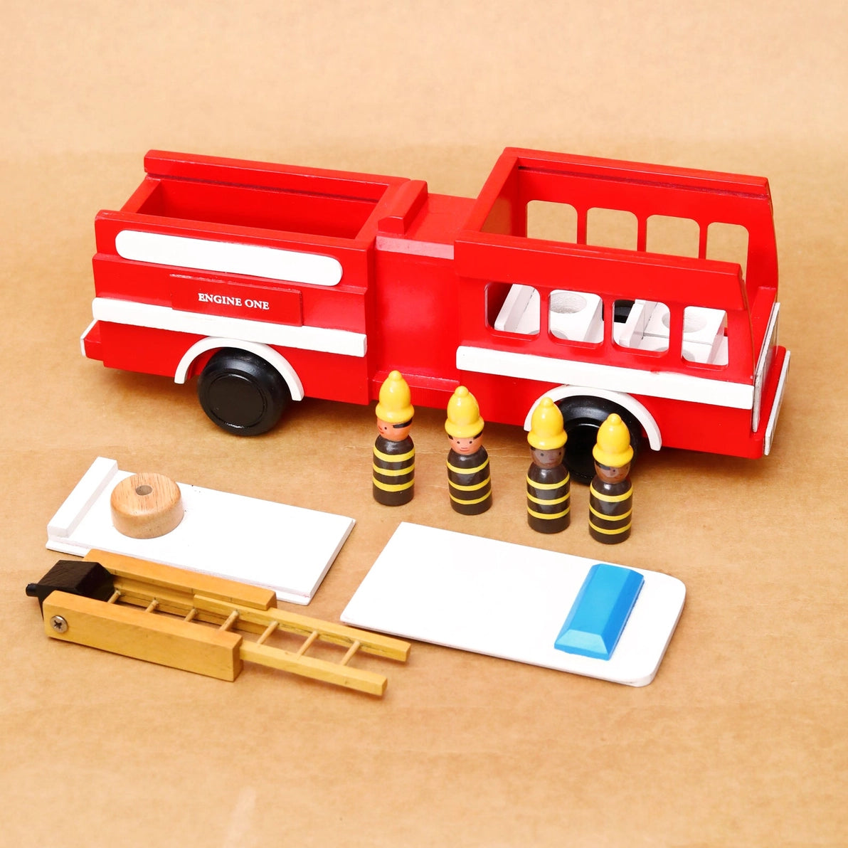 Wooden Firetruck and Firefighters Play Set