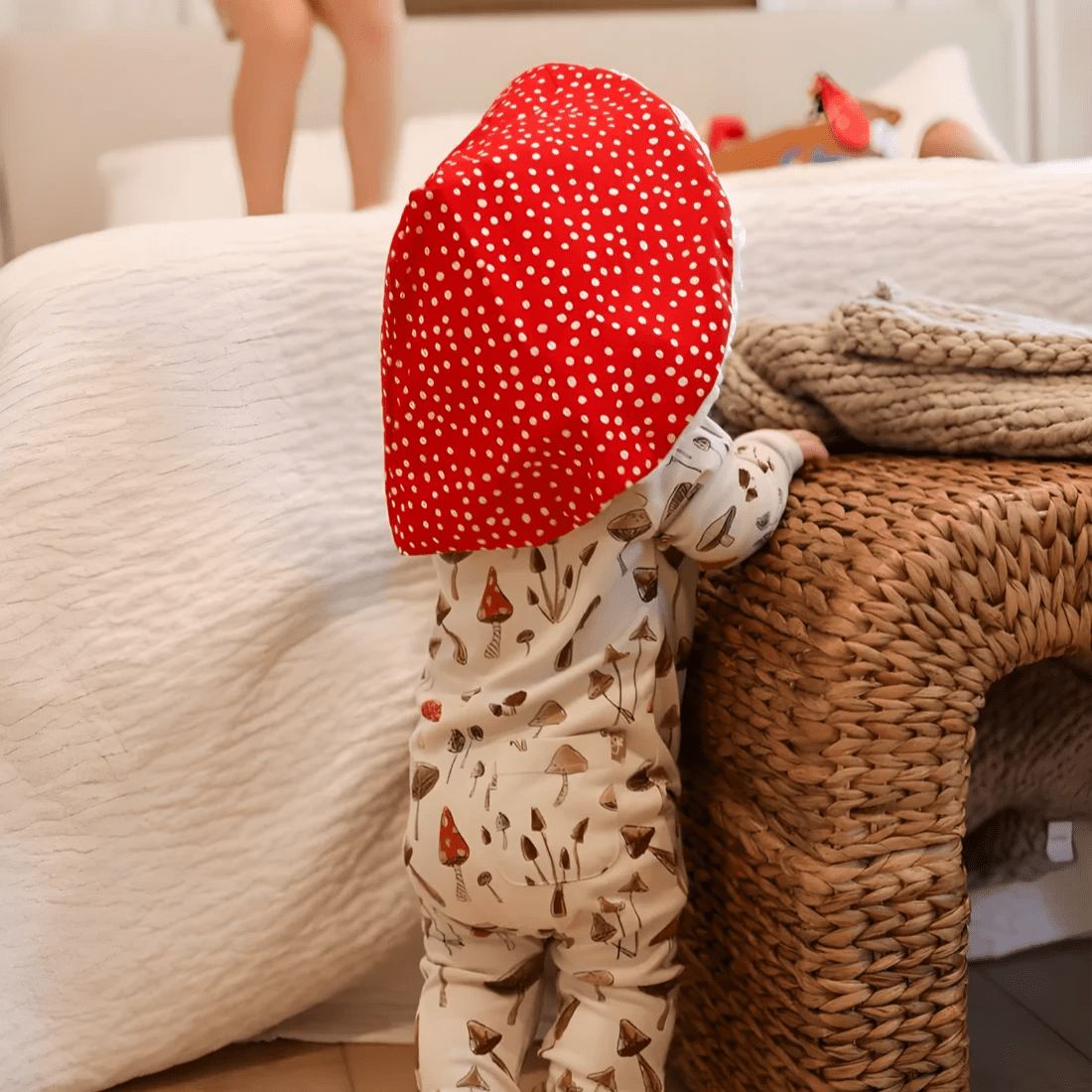 child in mushroom hat