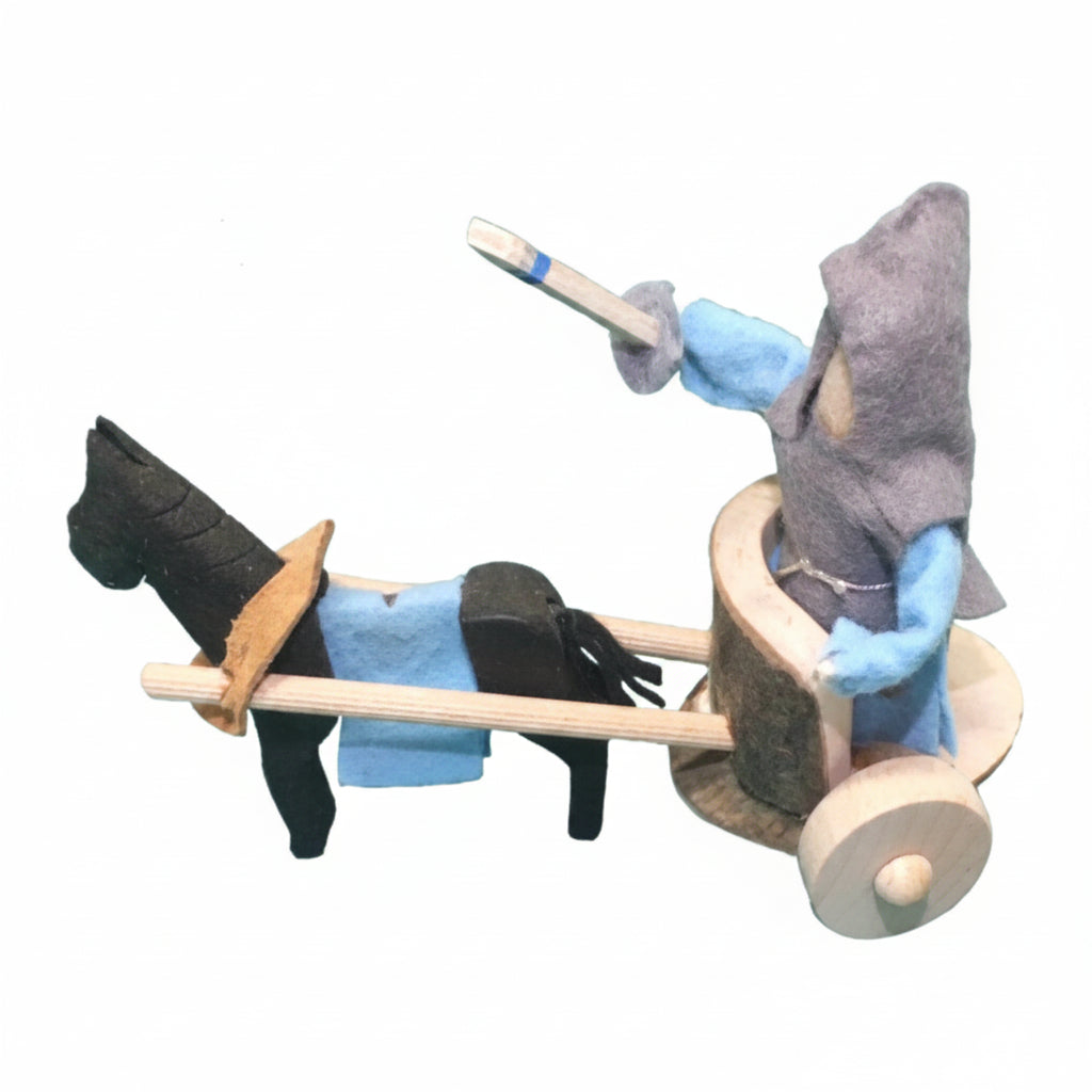 magic wood miniature chariot toy with horse and knight doll