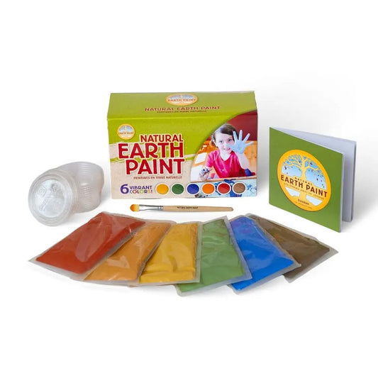 Natural Earth Paint set for kids with colors, brush, and packaging