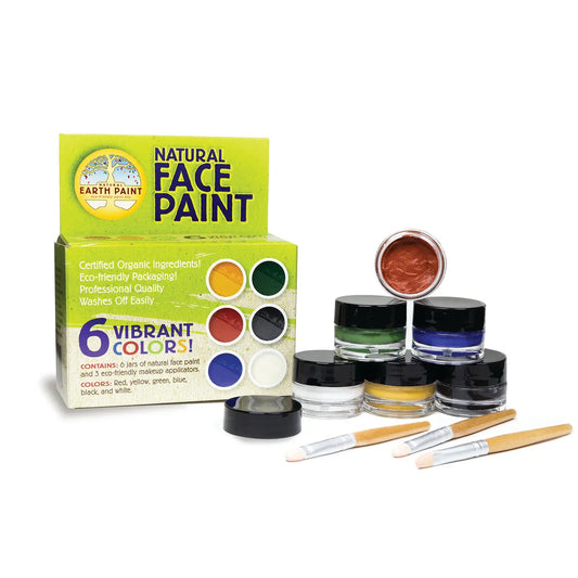 Natural Earth face paint set for kids with jars and brushes