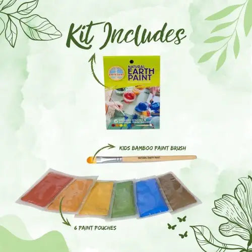 Natural Earth Kids Paint kit with bamboo paint brush and color samples 