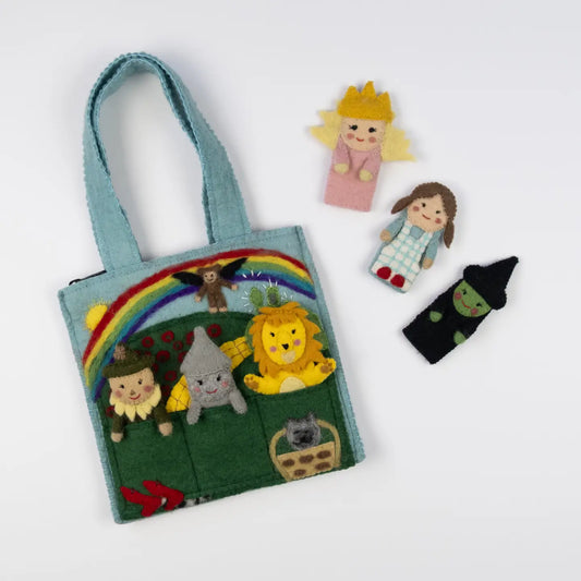 handmade felt wizard of oz puppet bag play set