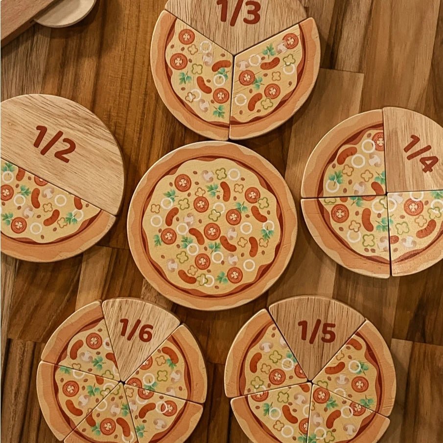 wooden pizza fraction learning kit