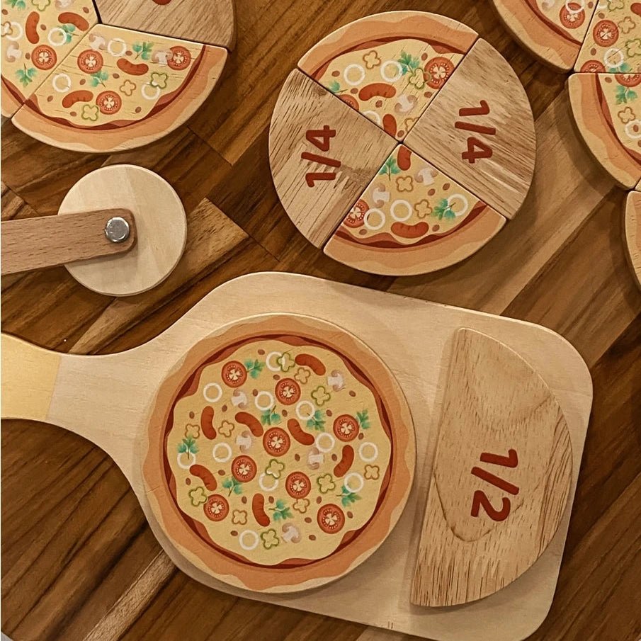 toy wooden pizza slices learning kit