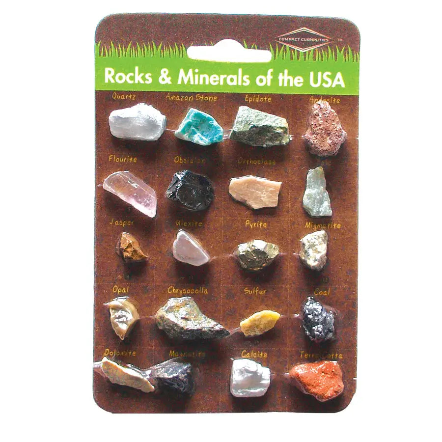 Packaged set of rocks and minerals from the USA with labels, a science and STEM gift for kids