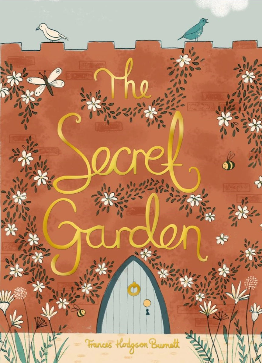Book cover of 'The Secret Garden' with floral design and gate illustration.