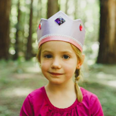 girl wearing sarah's silks purple princess crown with jewels