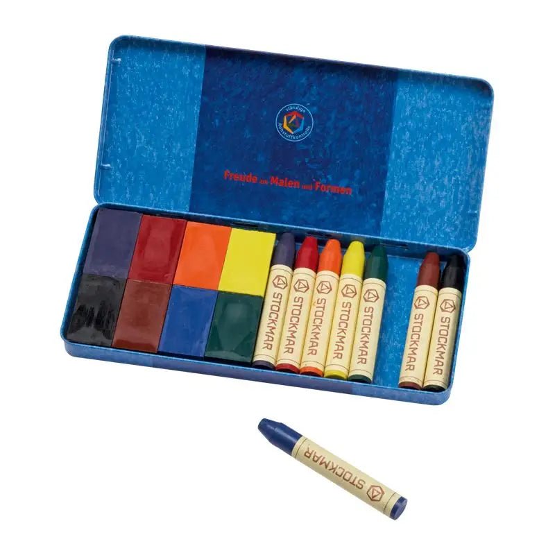 stockmar wax crayons sticks and blocks combo in a tin