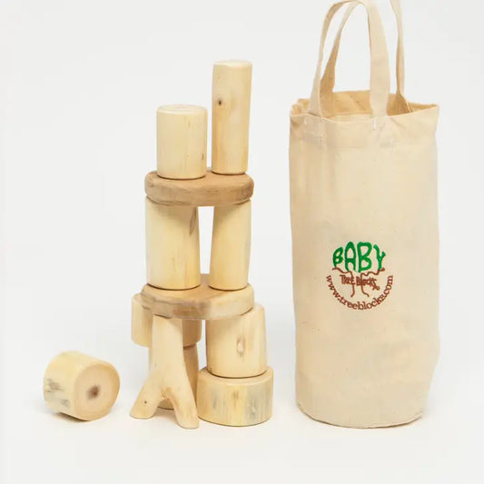 All natural Baby Tree Blocks set with canvas bag