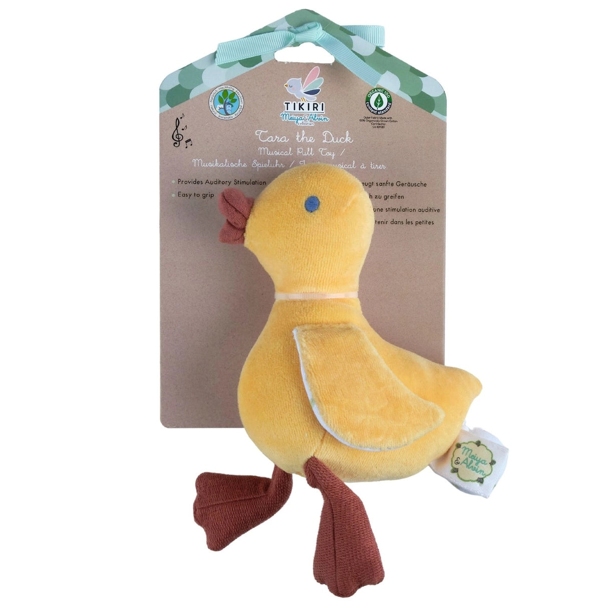 Tikiri Toys organic musical plush duck toy for babies and toddlers