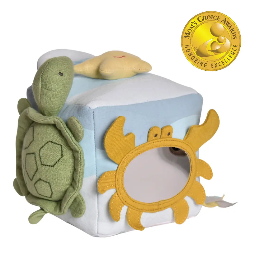 Organic ocean activity cube baby toy turtle, crab mirror, fish, rattle and squeaker 