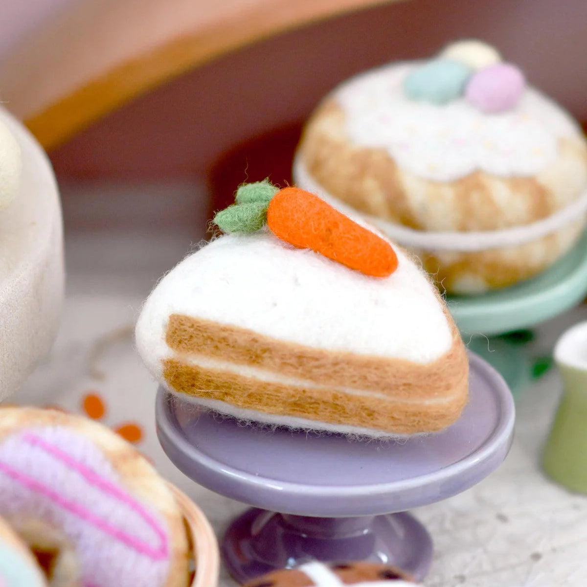 Tara Treasures felted carrot cake play food toy