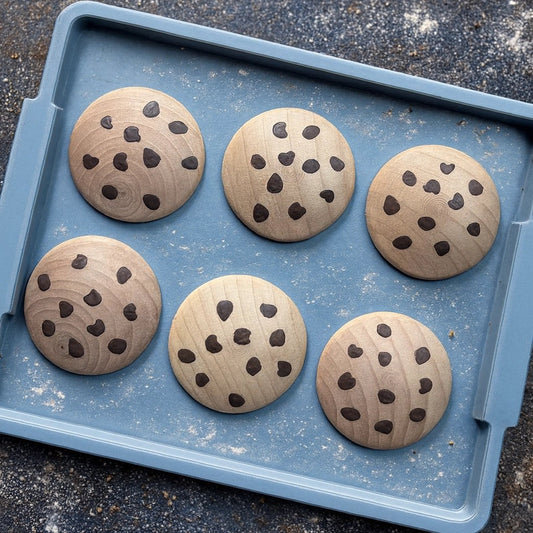 Hand painted wooden toy chocolate chip cookies