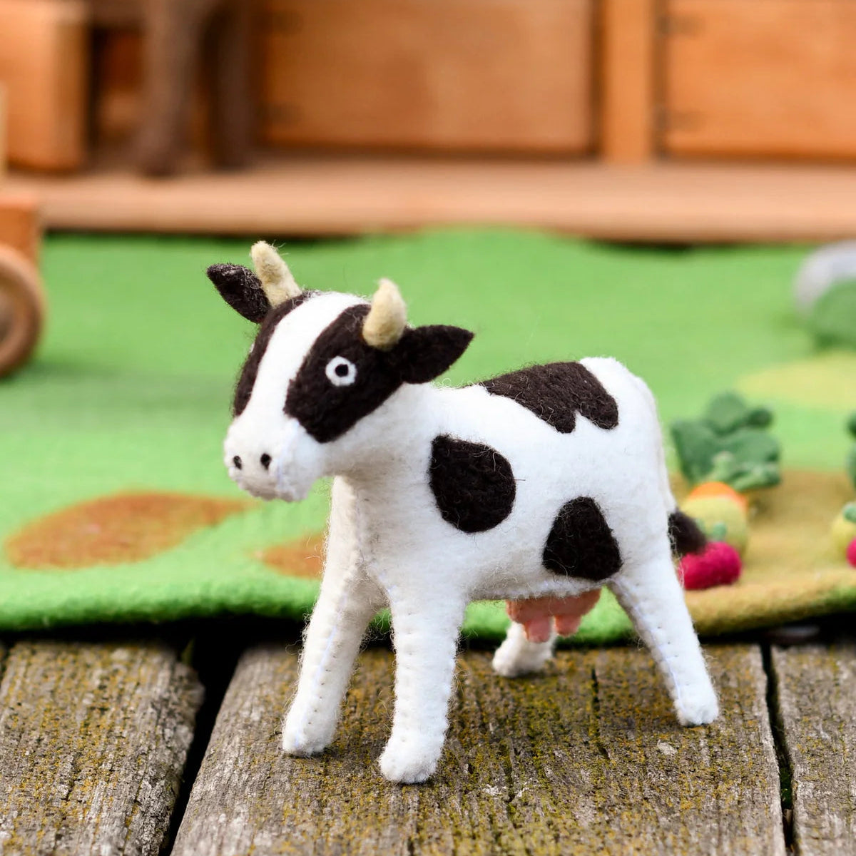 Tara Treasures felt cow farm animal toy