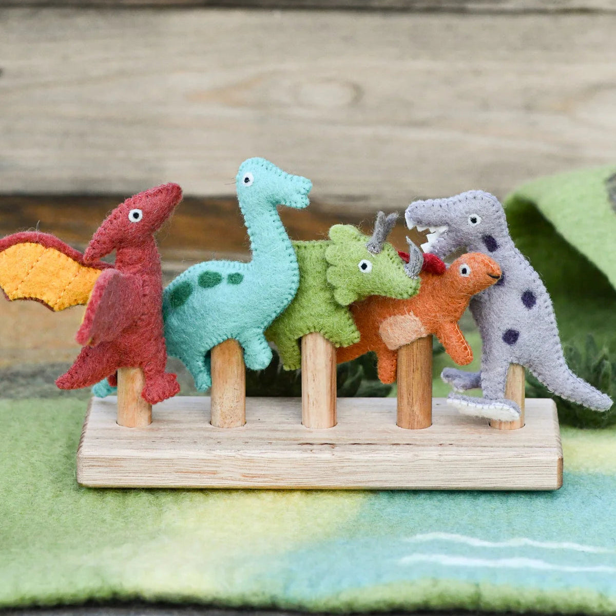 tara treasures handmade felt dinosaur finger puppet toys