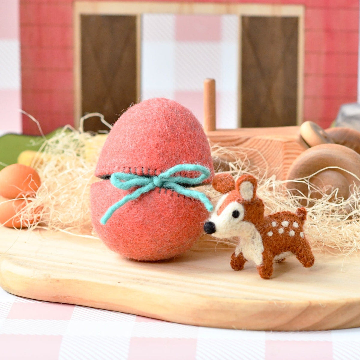 Tara Treasures felt surprise egg with miniature deer toy