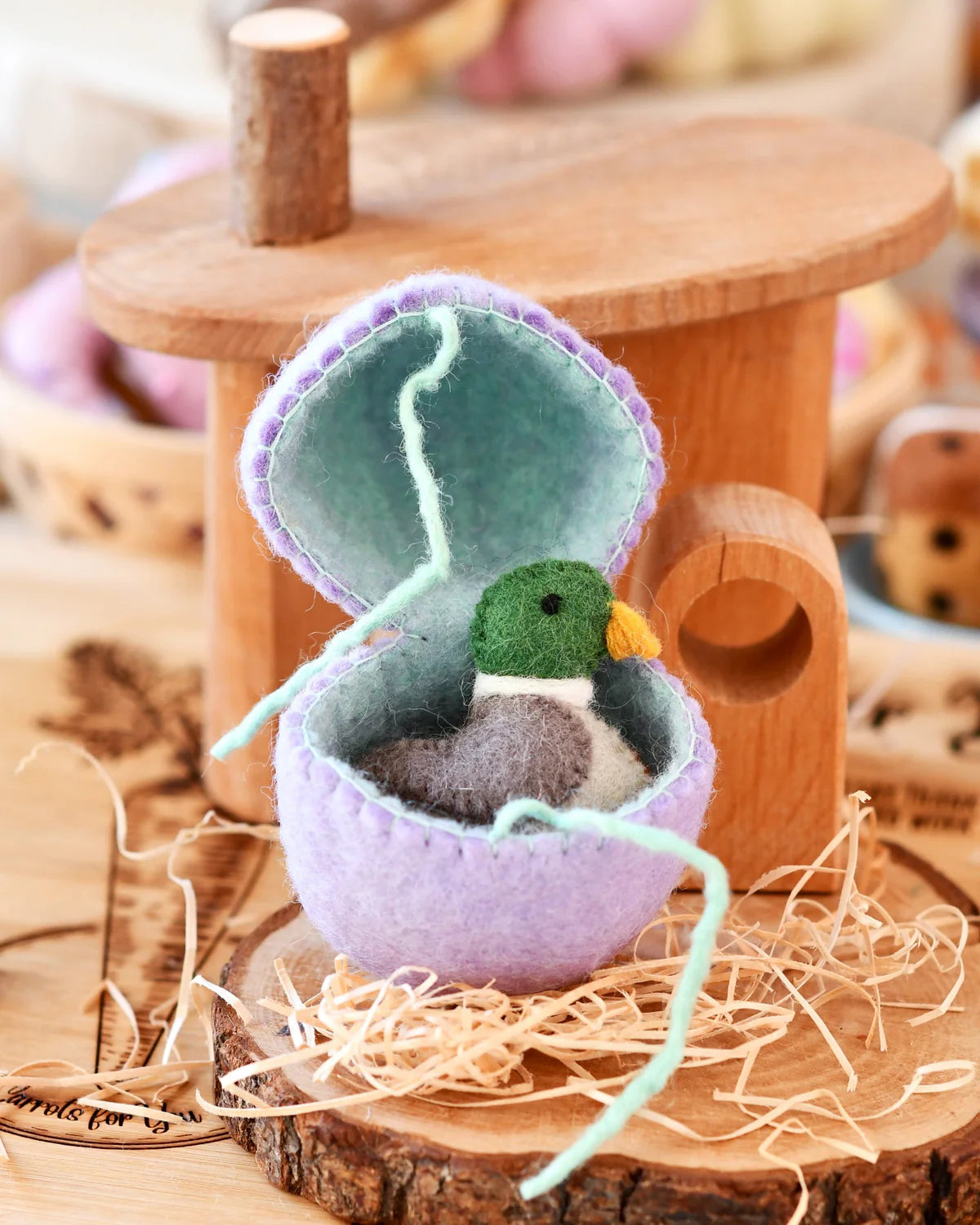 Tara Treasures felt surprise egg with a mallard duckling toy inside