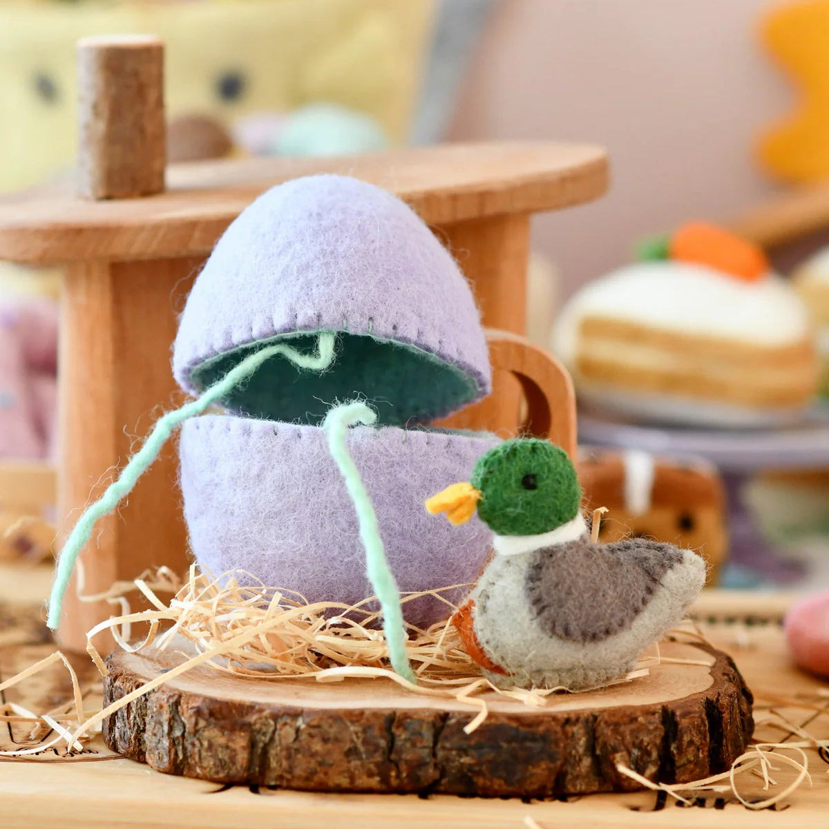 Tara Treasures felt surprise egg with a toy mallard duckling