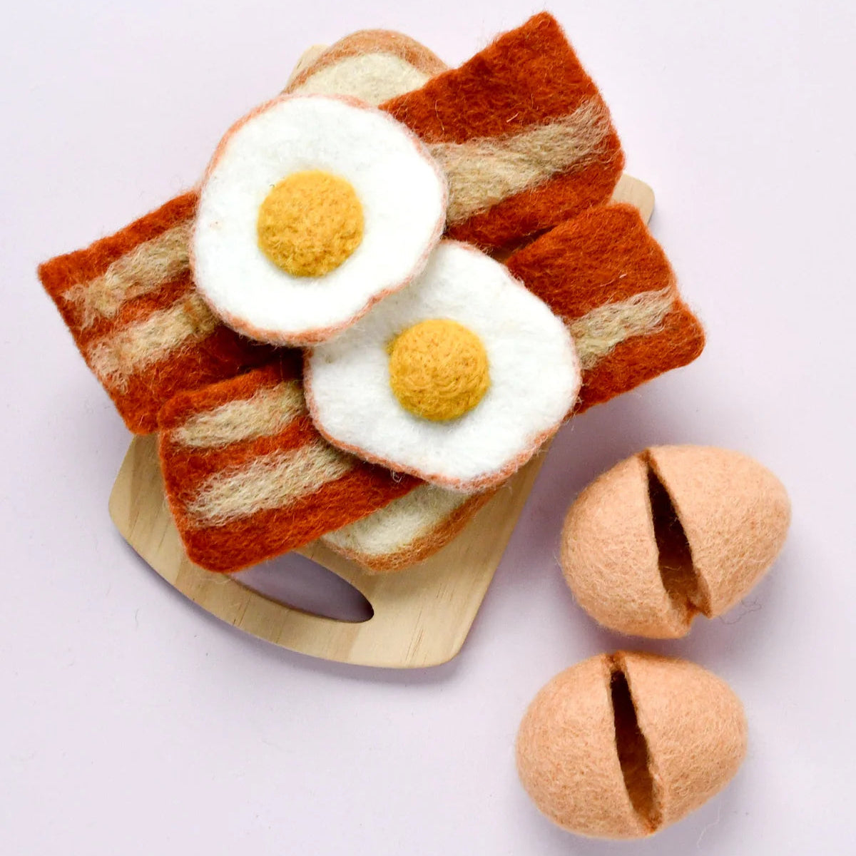 Tara Treasures felt food eggs and bacon with toast breakfast play set