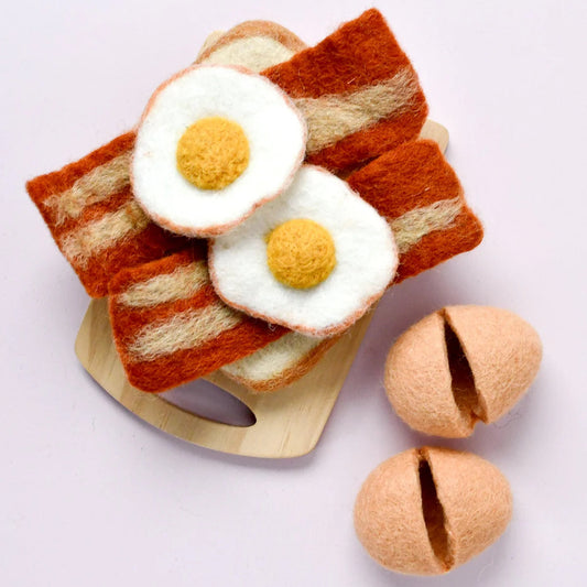 Tara Treasures felt food eggs and bacon with toast breakfast play set