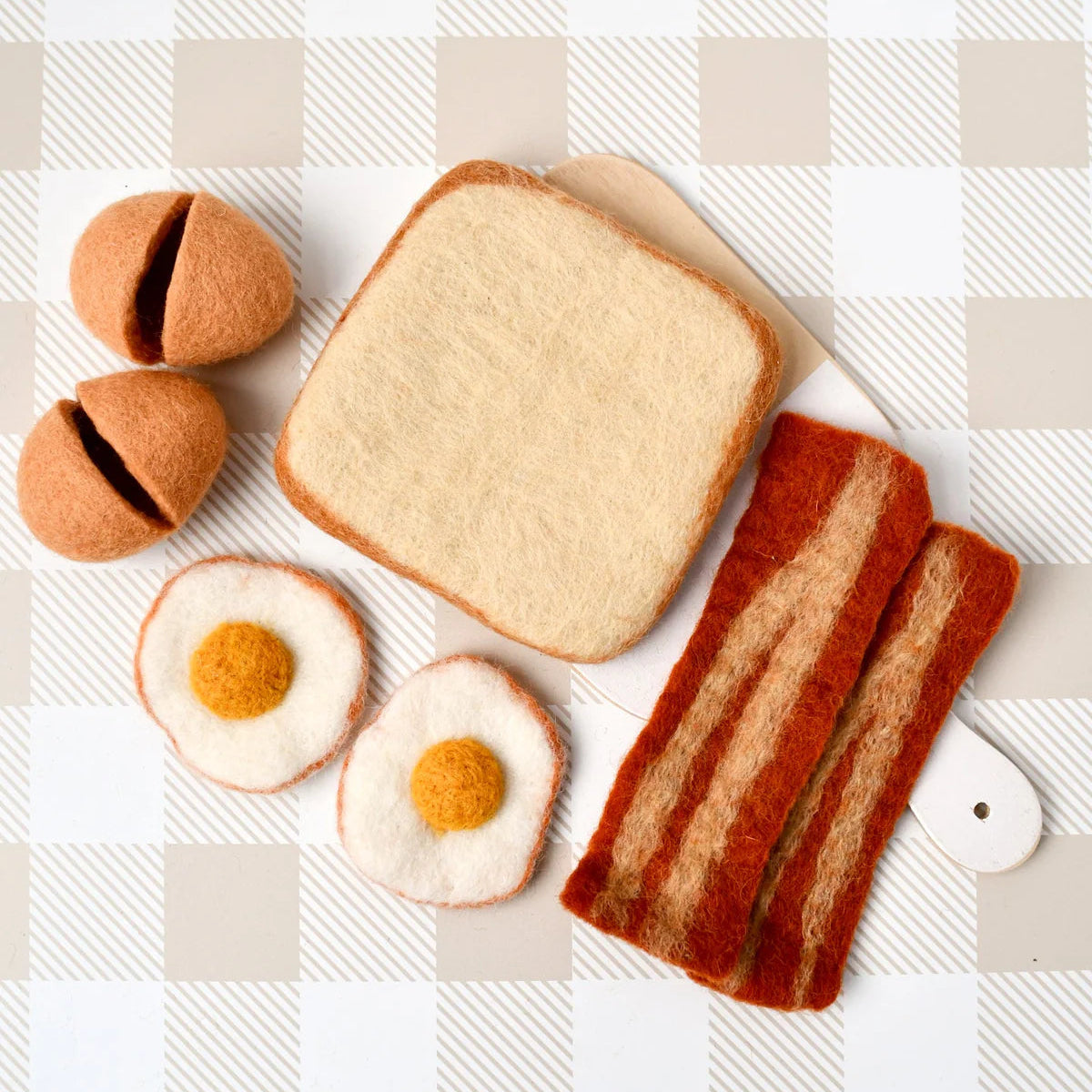 Tara Treasures felt play food breakfast including  eggs, bacon and toast 