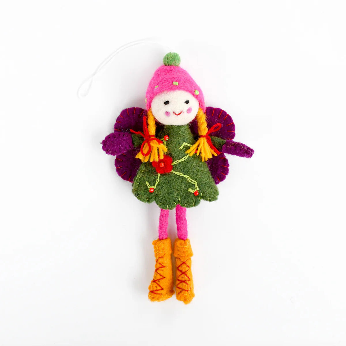 Tara Treasures Felt Fairy with Blonde Hair, purple wings and pink hat