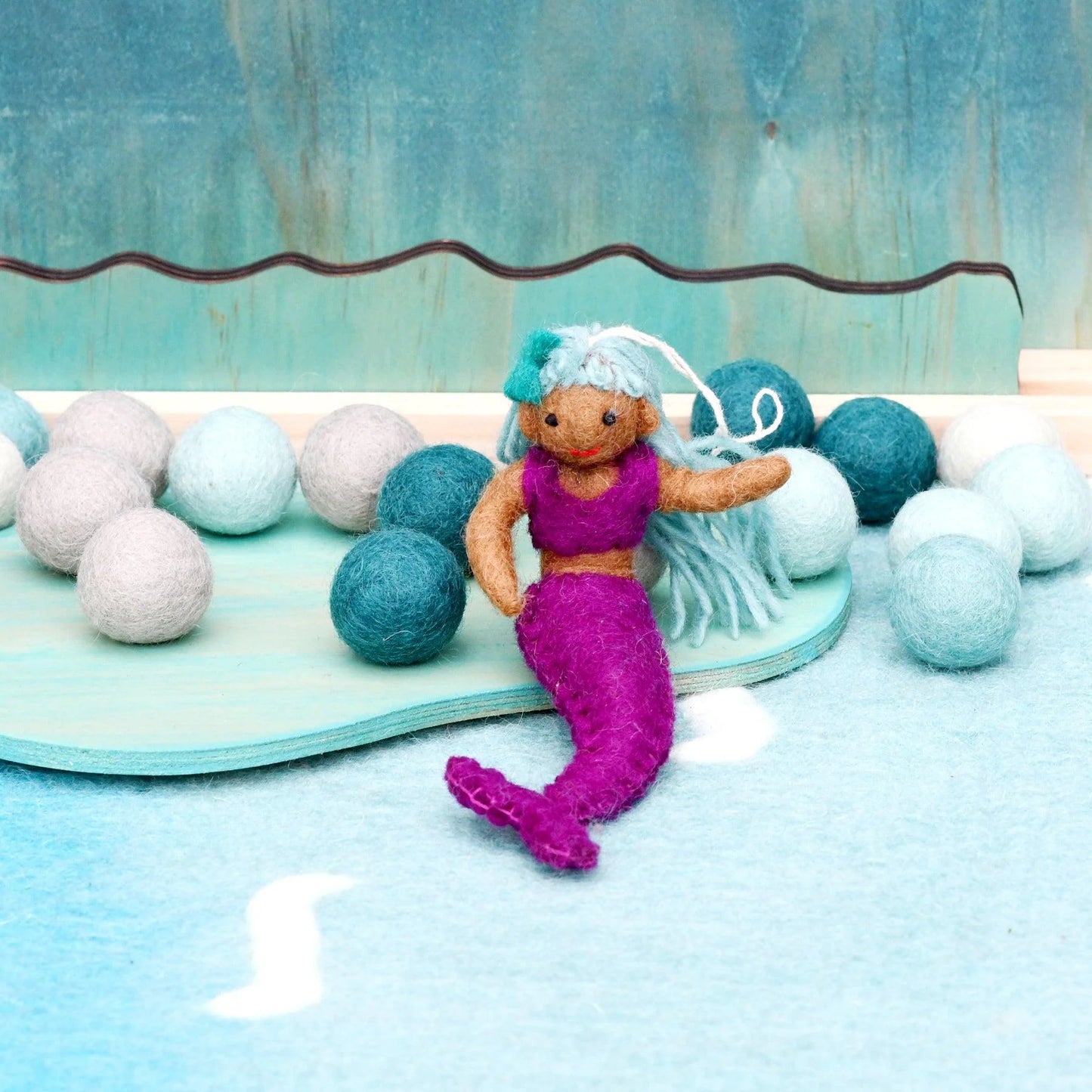 tara treasures felt mermaid doll fuchsia tail blue hair