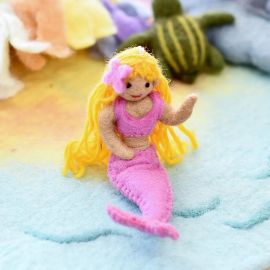 tara treasures handmade felt mermaid doll with pink tail and blonde wool hair