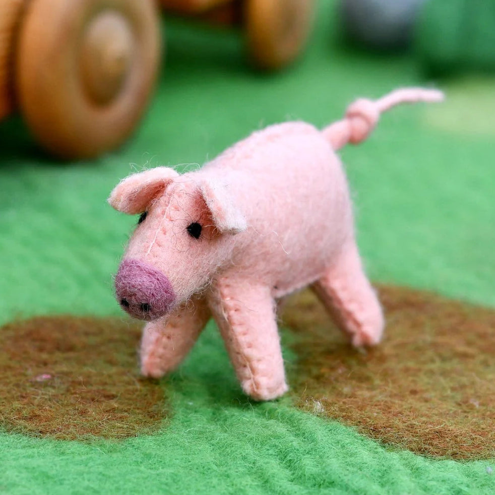 Tara Treasures miniature felt farm animal pig toy