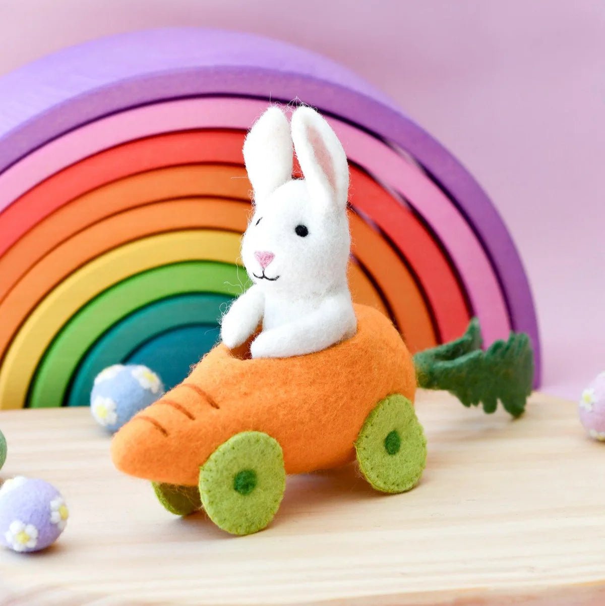 tara treasures felt rabbit in carrot car